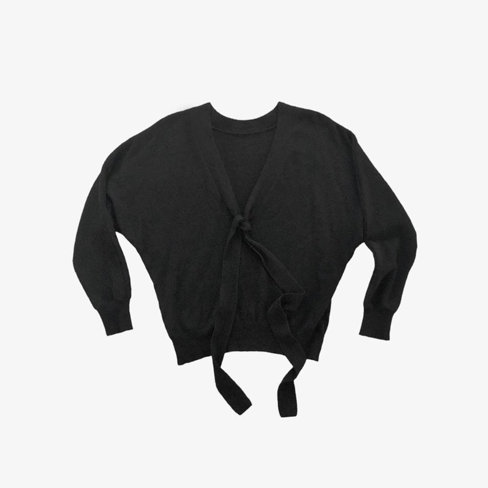 Vintage Black Wool Blend Front Tassel Sweater by Alberta Ferretti